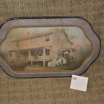 Antique Framed Family Photo in Curved Convex Glass AS IS 22.25"x14.25"