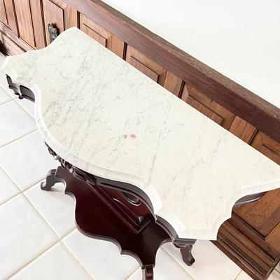 PELHAM SHELL & LECKIE ~ Solid Wood Mahogany Carrara Marble Top Harp Entry/ Sofa Table