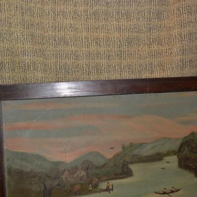 Vintage Framed July 1936 E.H. Figgat Oil Painting on Wood Board 41.75"x23"