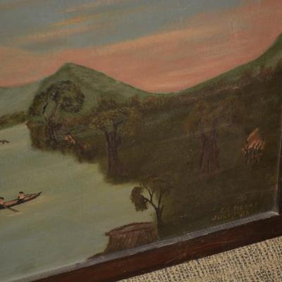 Vintage Framed July 1936 E.H. Figgat Oil Painting on Wood Board 41.75"x23"