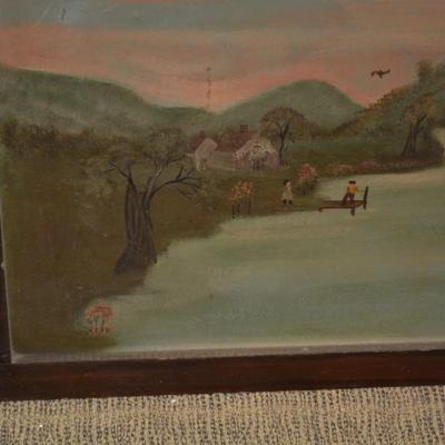 Vintage Framed July 1936 E.H. Figgat Oil Painting on Wood Board 41.75"x23"