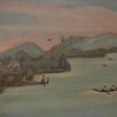 Vintage Framed July 1936 E.H. Figgat Oil Painting on Wood Board 41.75"x23"