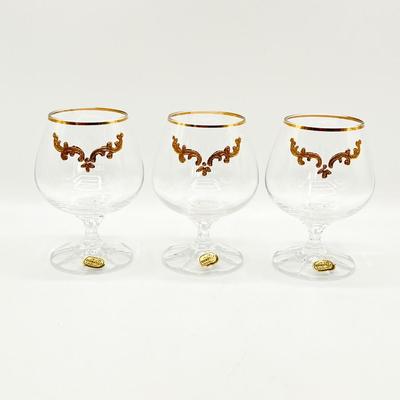 BOHEMIAN GLASS ~ Vtg. Decanter With Cameo Design ~ Set Ot Three (3) Matching Glasses