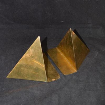Vintage Brass MCM Pyramidal Bookends 6" Tall