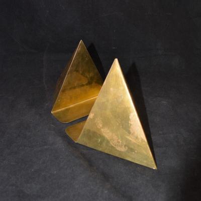 Vintage Brass MCM Pyramidal Bookends 6" Tall