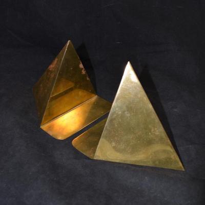 Vintage Brass MCM Pyramidal Bookends 6" Tall