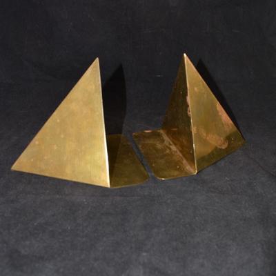 Vintage Brass MCM Pyramidal Bookends 6" Tall