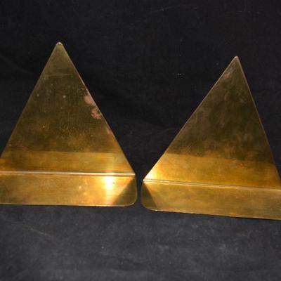 Vintage Brass MCM Pyramidal Bookends 6" Tall
