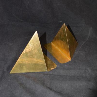 Vintage Brass MCM Pyramidal Bookends 6" Tall