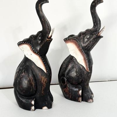 Pair (2) ~ Decorative 17â€ Wooden Elephants