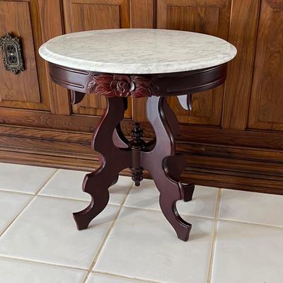 PELHAM SHELL & LECKIE ~ Solid Wood Mahogany Carrara Marble Oval Top Table