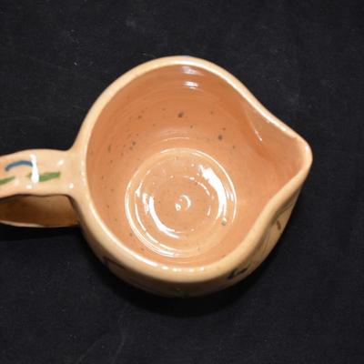 Charming Vintage Primitive Flora/Fauna Ceramic Pitcher, Noble Works 1972