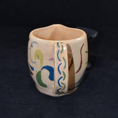 Charming Vintage Primitive Flora/Fauna Ceramic Pitcher, Noble Works 1972
