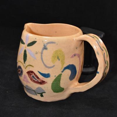 Charming Vintage Primitive Flora/Fauna Ceramic Pitcher, Noble Works 1972