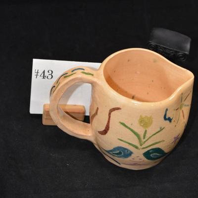 Charming Vintage Primitive Flora/Fauna Ceramic Pitcher, Noble Works 1972