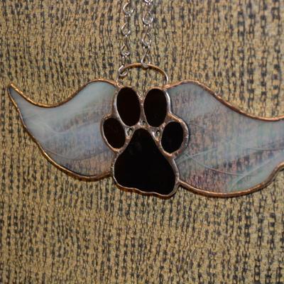 Paw with Wings Stained Glass Window Hanger 10.75â€