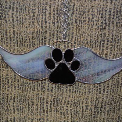 Paw with Wings Stained Glass Window Hanger 10.75â€