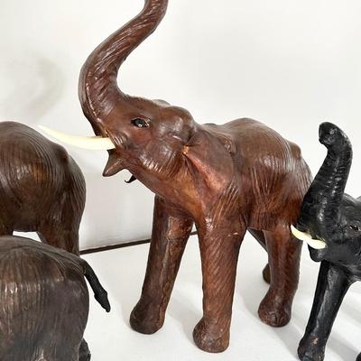 Four (4) ~ Leather Wrapped Elephants