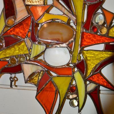 Beautiful Copper Solder Original Stained Glass Window Hanger 15.5"x15.5"