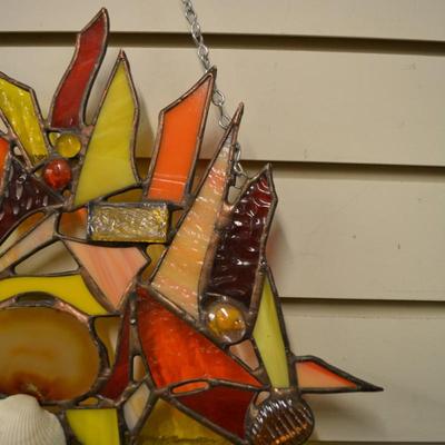 Beautiful Copper Solder Original Stained Glass Window Hanger 15.5"x15.5"