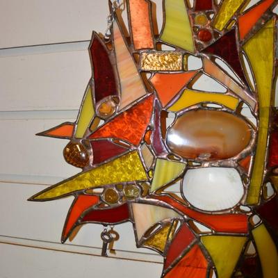Beautiful Copper Solder Original Stained Glass Window Hanger 15.5"x15.5"