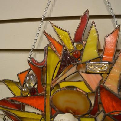 Beautiful Copper Solder Original Stained Glass Window Hanger 15.5"x15.5"