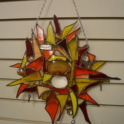 Beautiful Copper Solder Original Stained Glass Window Hanger 15.5"x15.5"