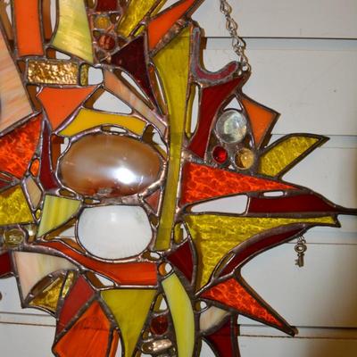 Beautiful Copper Solder Original Stained Glass Window Hanger 15.5"x15.5"