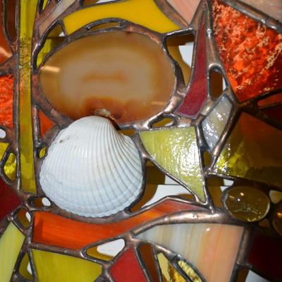 Beautiful Copper Solder Original Stained Glass Window Hanger 15.5"x15.5"