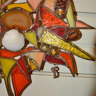Beautiful Copper Solder Original Stained Glass Window Hanger 15.5"x15.5"
