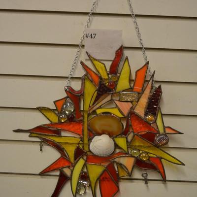 Beautiful Copper Solder Original Stained Glass Window Hanger 15.5"x15.5"