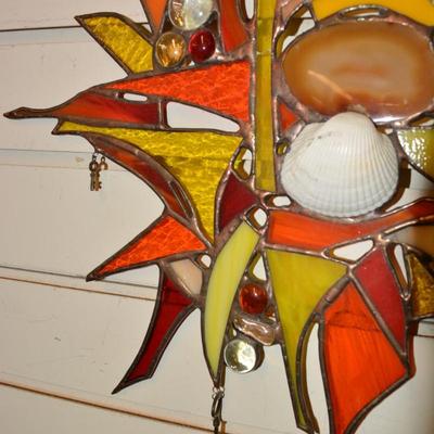 Beautiful Copper Solder Original Stained Glass Window Hanger 15.5"x15.5"