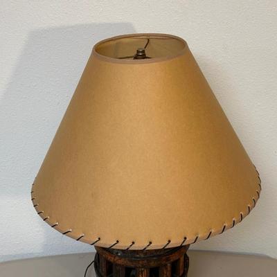 WAGON WHEEL HUB TABLE LAMP W/LEATHER SHADE