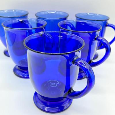 ANCHOR HOCKING ~ Cafe Cobalt Blue Mugs ~ Set Of Six (6)