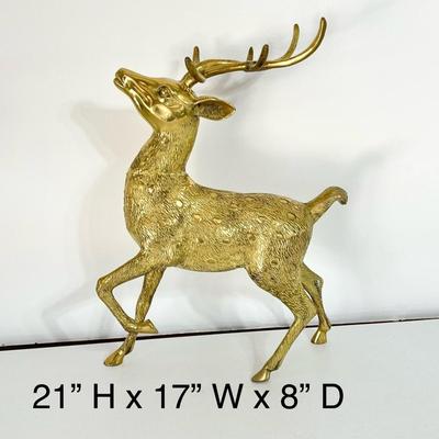 Pair (2) Large Brass Deer Figurines