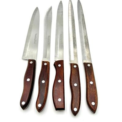 Set of 5 Vintage Stainless Steel Wood Handle Knives