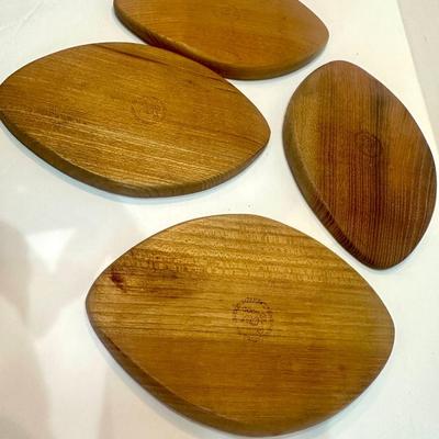 Vintage Hand Carved Japanese Sere Wood Coasters
