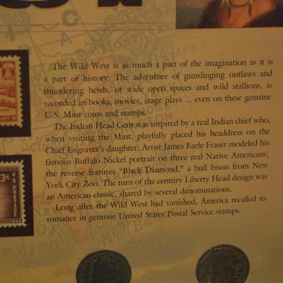 Framed Old West Lot of Coins and Stamps 14"x11"