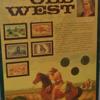 Framed Old West Lot of Coins and Stamps 14"x11"