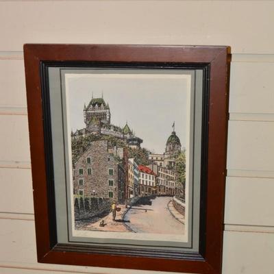 Framed Vintage Hand Painted Watercolor Lithograph of Cote De La Montagne, Quebec