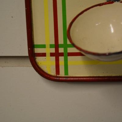 Vintage Enamelware Measuring Spoons Wall Hanging 12.5"x11.25"