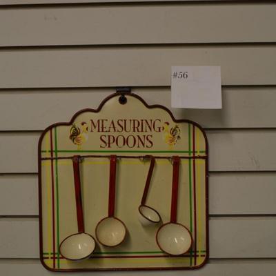 Vintage Enamelware Measuring Spoons Wall Hanging 12.5"x11.25"