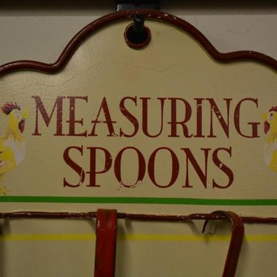 Vintage Enamelware Measuring Spoons Wall Hanging 12.5"x11.25"