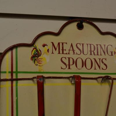 Vintage Enamelware Measuring Spoons Wall Hanging 12.5"x11.25"