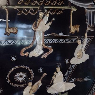 Lacquer Finish Asian Theme Wall Decor with Mother of Pearl Inlay