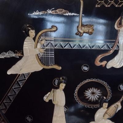 Lacquer Finish Asian Theme Wall Decor with Mother of Pearl Inlay