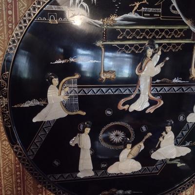 Lacquer Finish Asian Theme Wall Decor with Mother of Pearl Inlay