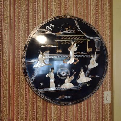 Lacquer Finish Asian Theme Wall Decor with Mother of Pearl Inlay
