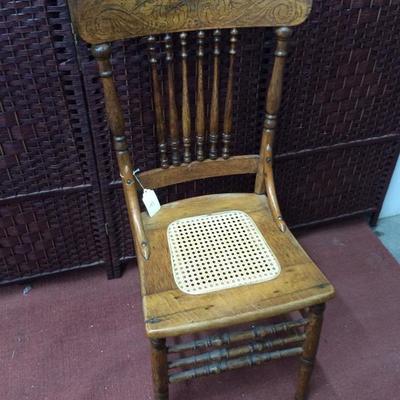 Antique Oak Cane Chair
