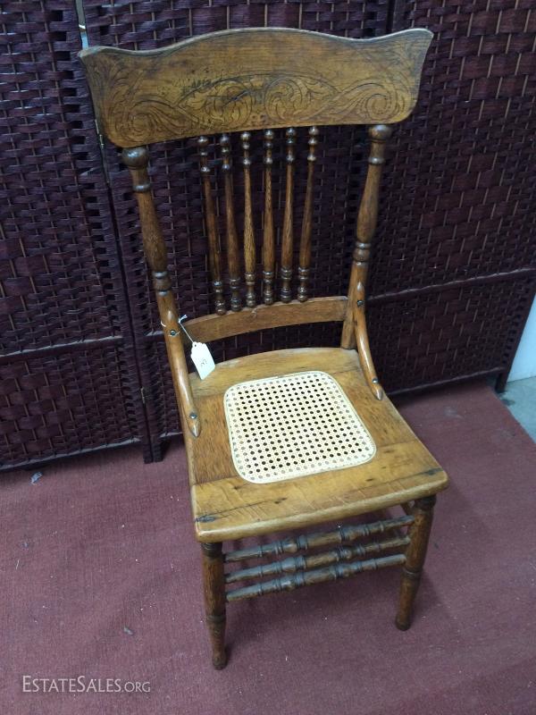 Antique Oak Cane Chair